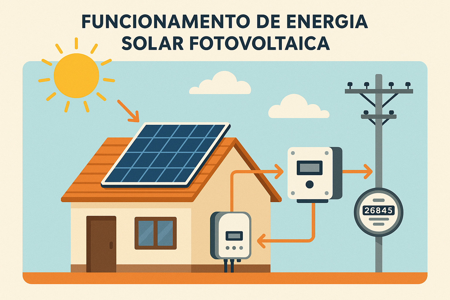Diagrama de funcionamento de energia solar